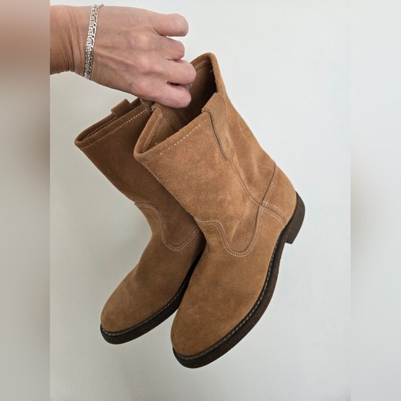 Texas Steer Tan Suede Boots Ranch Western Farm Made in USA | Womens 6.5 - Picture 2 of 10